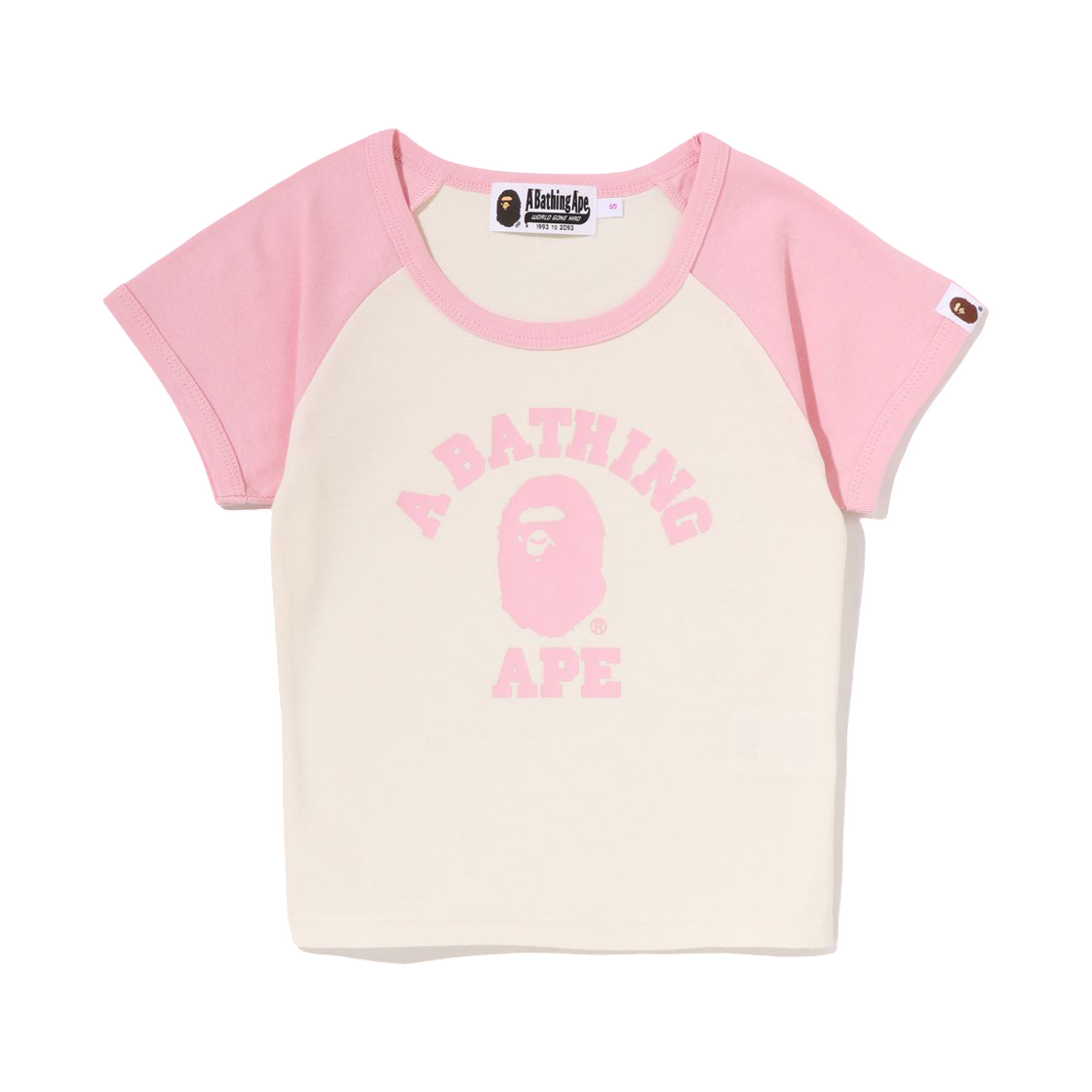 - (W) BAPE College Raglan Cropped T-Shirt Pink