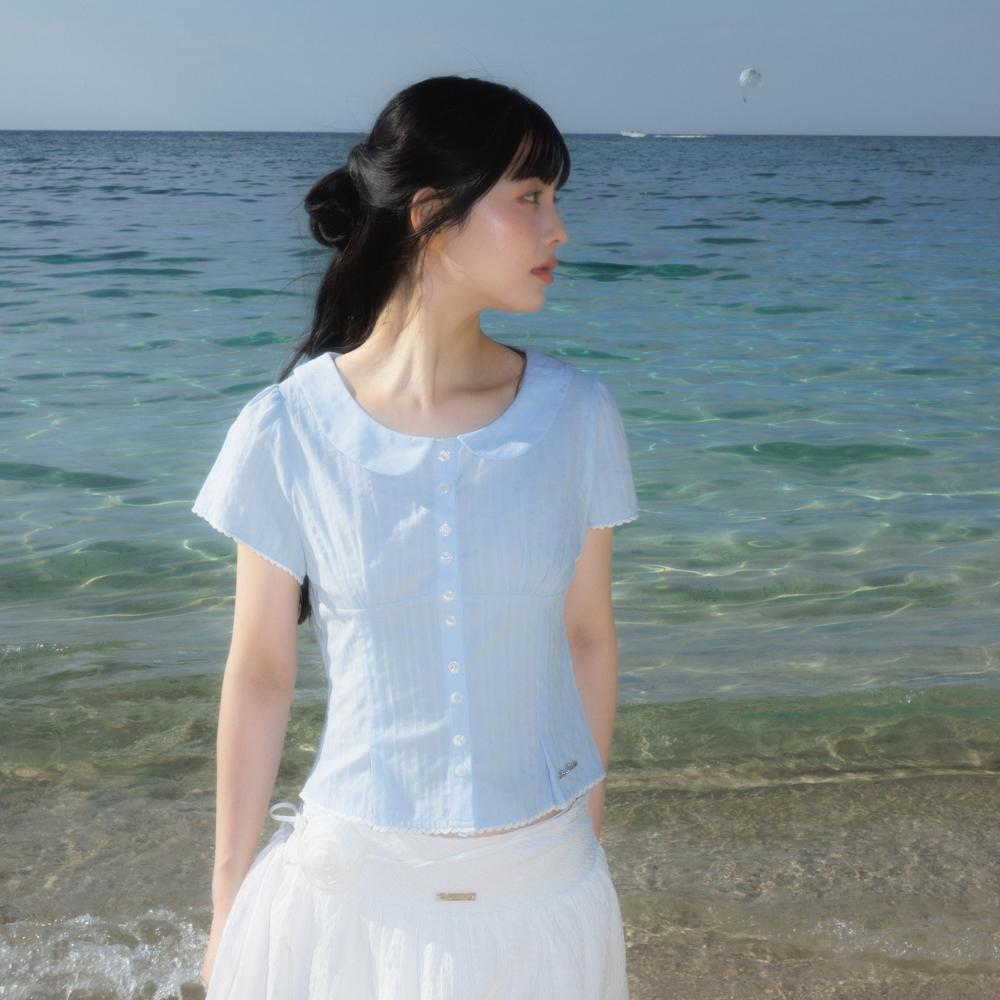 로제프란츠 라운드 카라 반팔 블라우스 스카이 블루(Rosefrantz Round Collar Short Sleeve Blouse [Sky Blue]) - 4