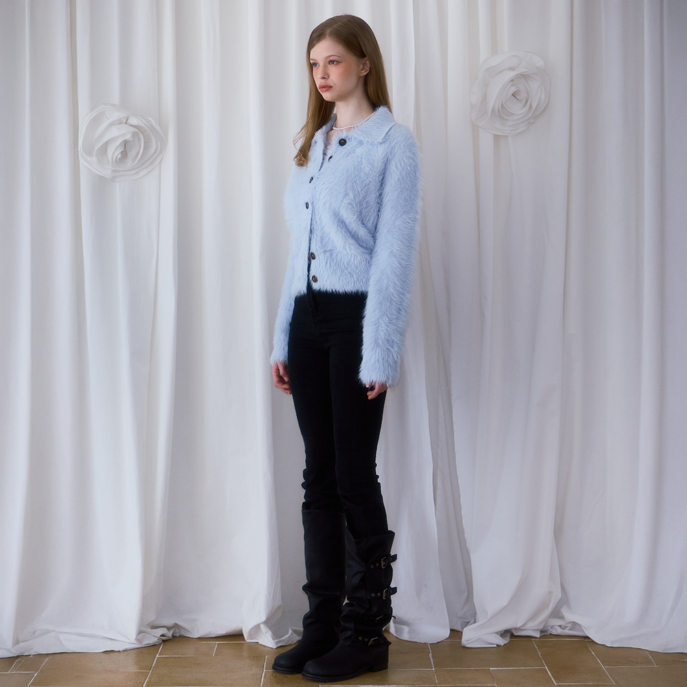 로제프란츠 퍼 카라 버튼 가디건 스카이 블루(Rosefrantz Fur Collar Button Cardigan [Sky Blue]) - 3