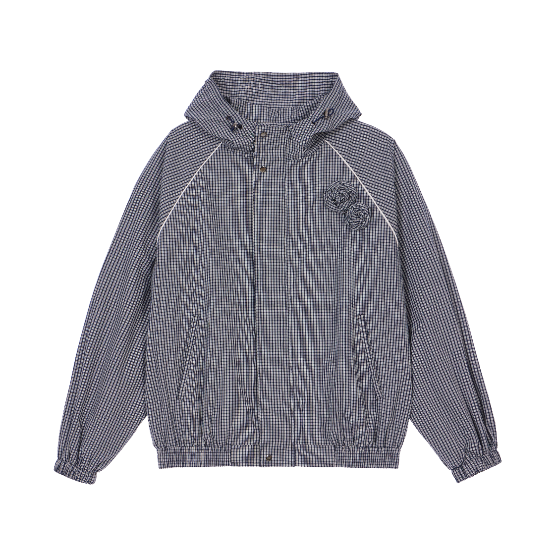 로제프란츠 로즈 코사지 체크 윈드브레이커 네이비(Rosefrantz Rose Corsage Check Windbreaker [Navy]) - 1