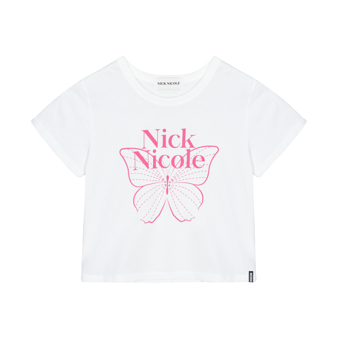 닉앤니콜 버터플라이 시그니처 크롭 탑 화이트 핑크(NICK&NICOLE Butterfly Signature Crop Top White Pink)