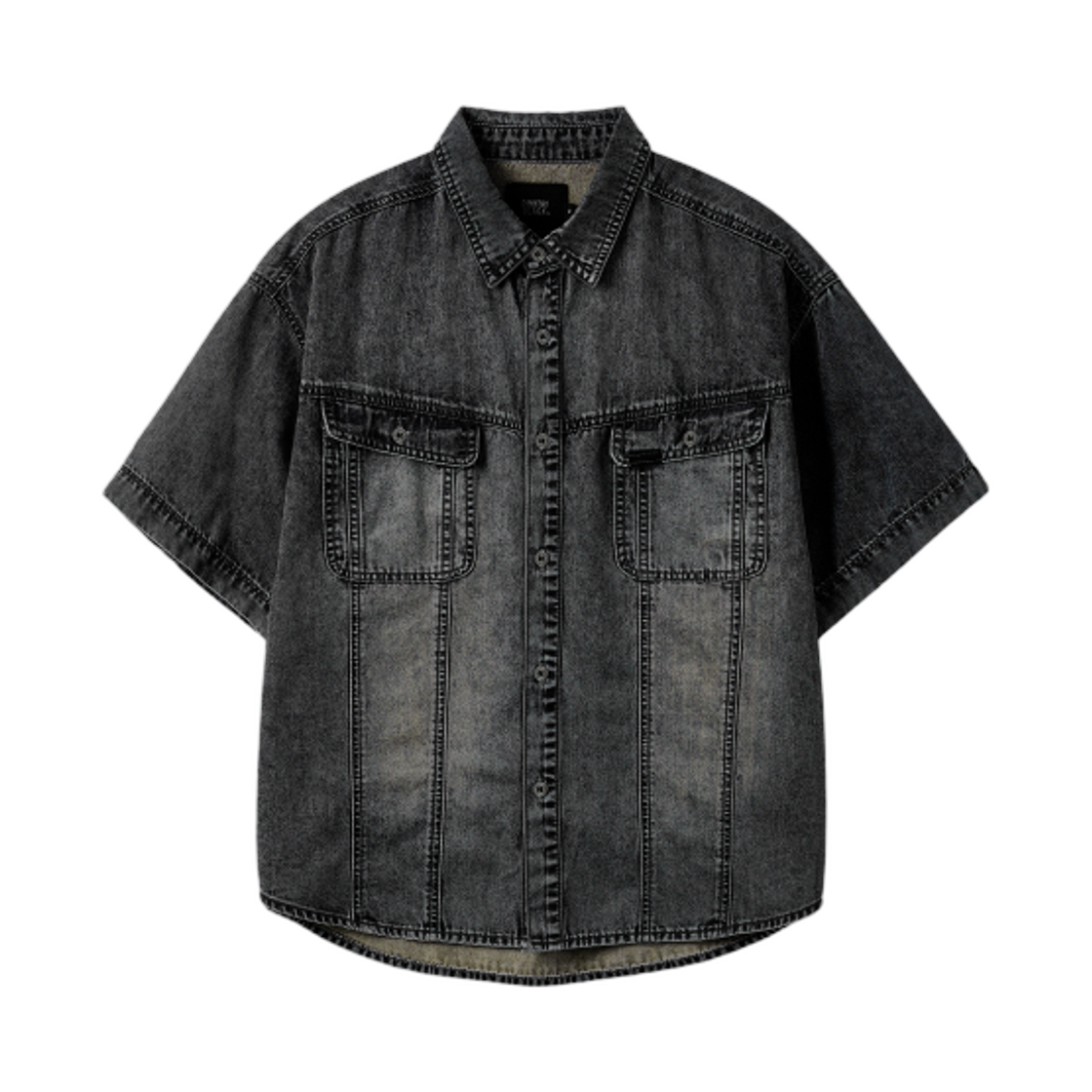 디미트리블랙 페이디드 워싱 데님 트러커 하프 셔츠 빈티지 블랙(Dimitri Black Faded Washing Denim Trucker Half Shirt Vintage Black) - 1