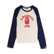 (W) BAPE College Raglan Cropped L/S T-Shirt Navy