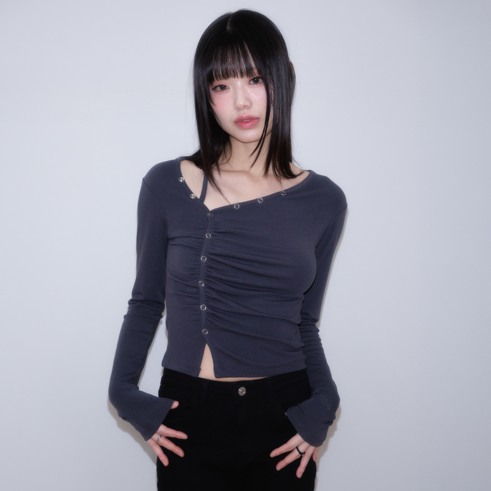 로제프란츠 언밸런스 셔링 롱슬리브 차콜(Rosefrantz Unbalanced Shirring Long Sleeve [Charcoal]) - 2