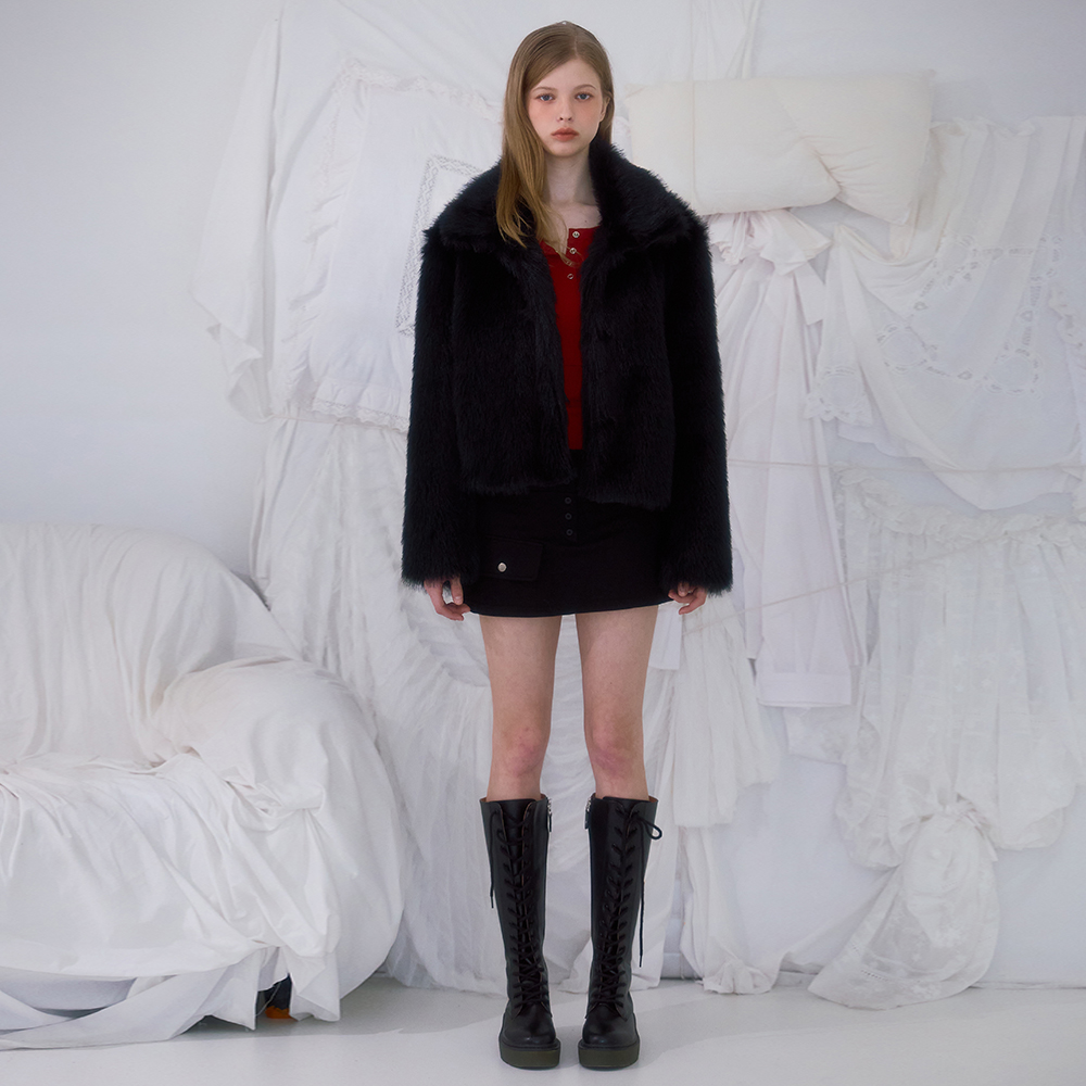 로제프란츠 크롭 믹스 퍼 자켓 블랙(Rosefrantz Crop Mix Fur Jacket [Black]) - 2