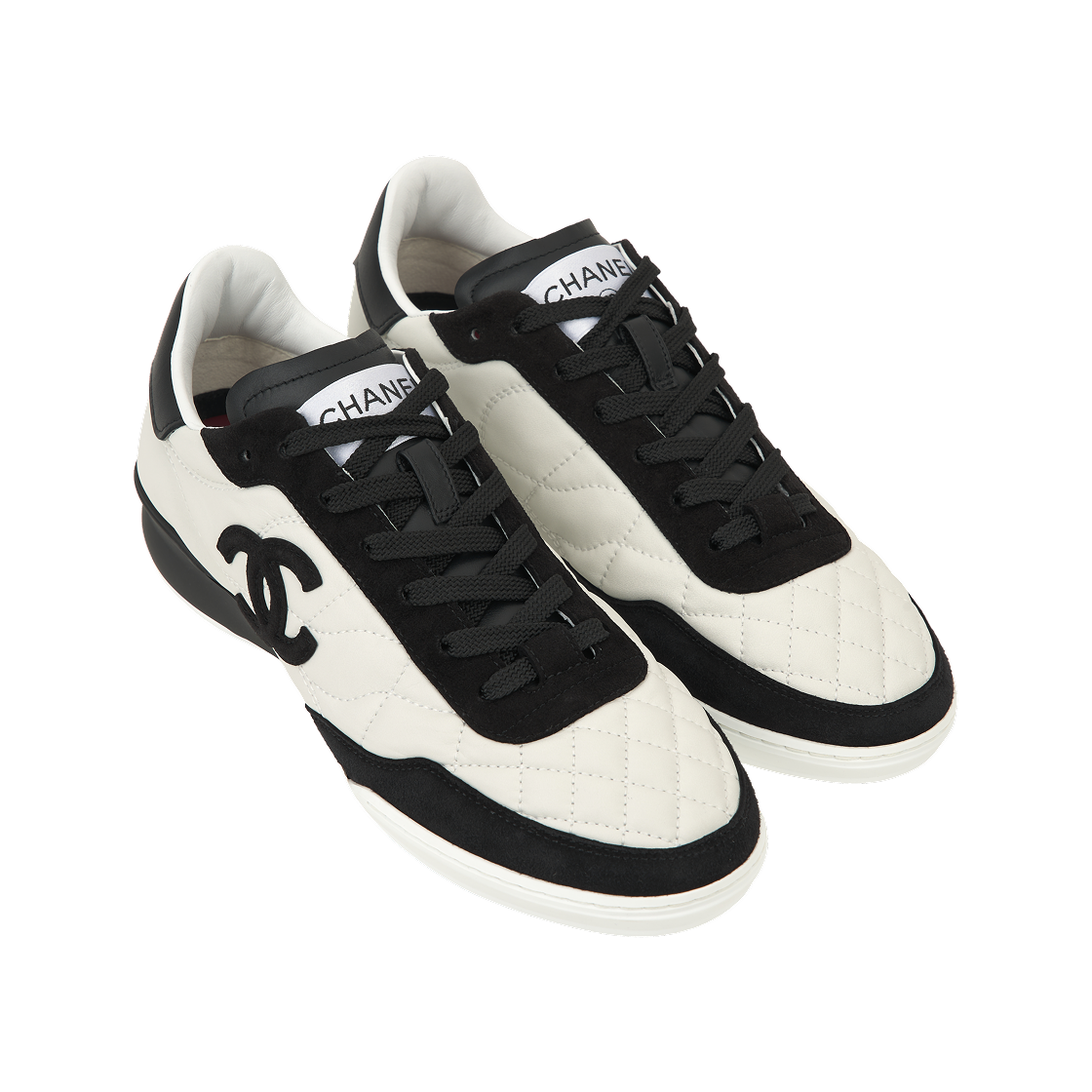 (W) 샤넬 카프스킨 스웨이드 스니커즈 화이트 블랙((W) Chanel Calfskin Suede Sneakers White Black) - 4