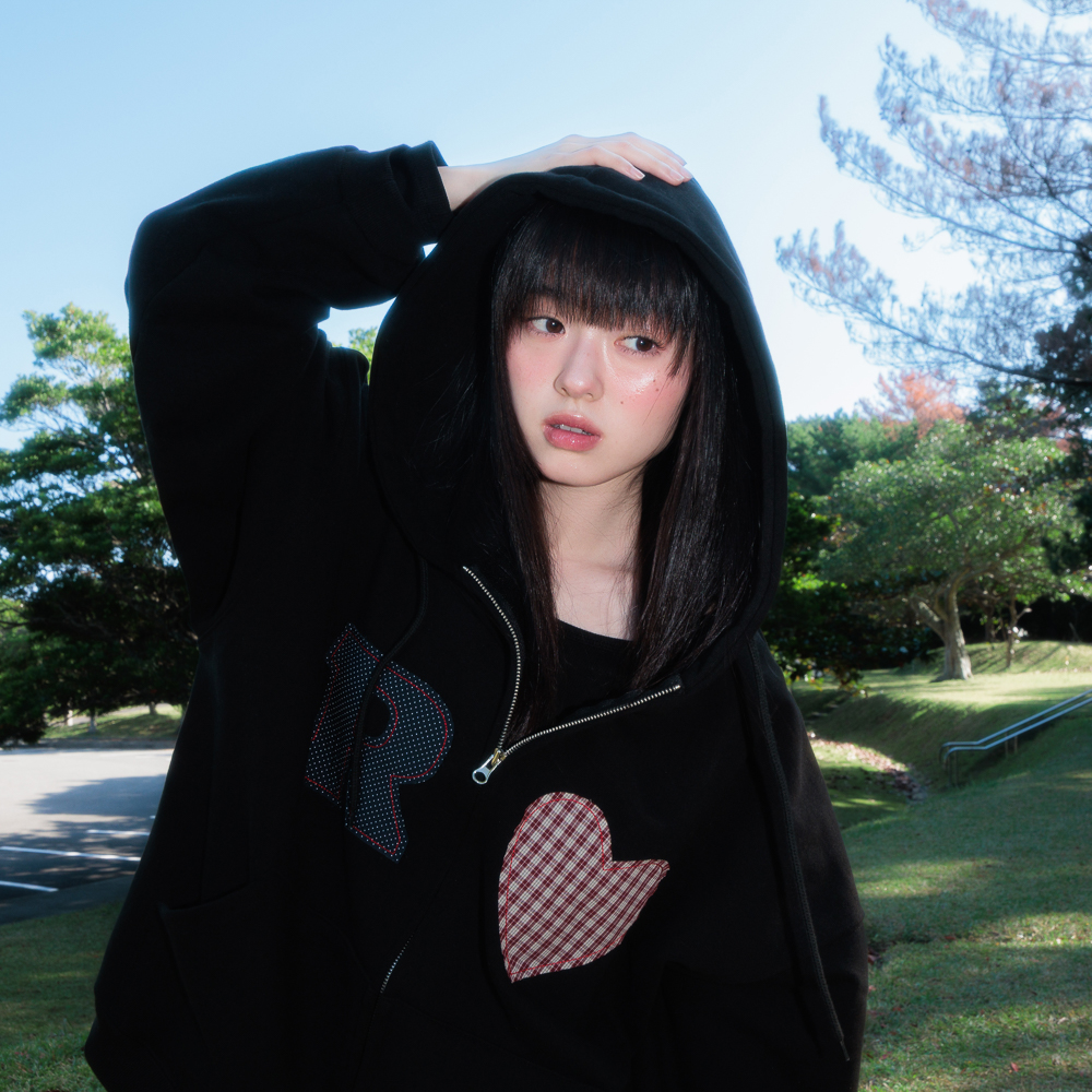 로제프란츠 하트 체크 오버핏 후드 집업 블랙(Rosefrantz Heart Check Overfit Hood Zip-Up [Black]) - 6