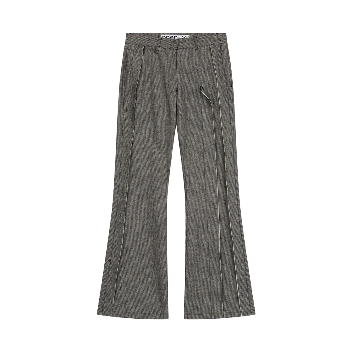 (W) 오픈 Yy 리넨 패널드 로우컷 팬츠 브라운((W) Open Yy Linen Panelled Raw Cut Pants Brown)