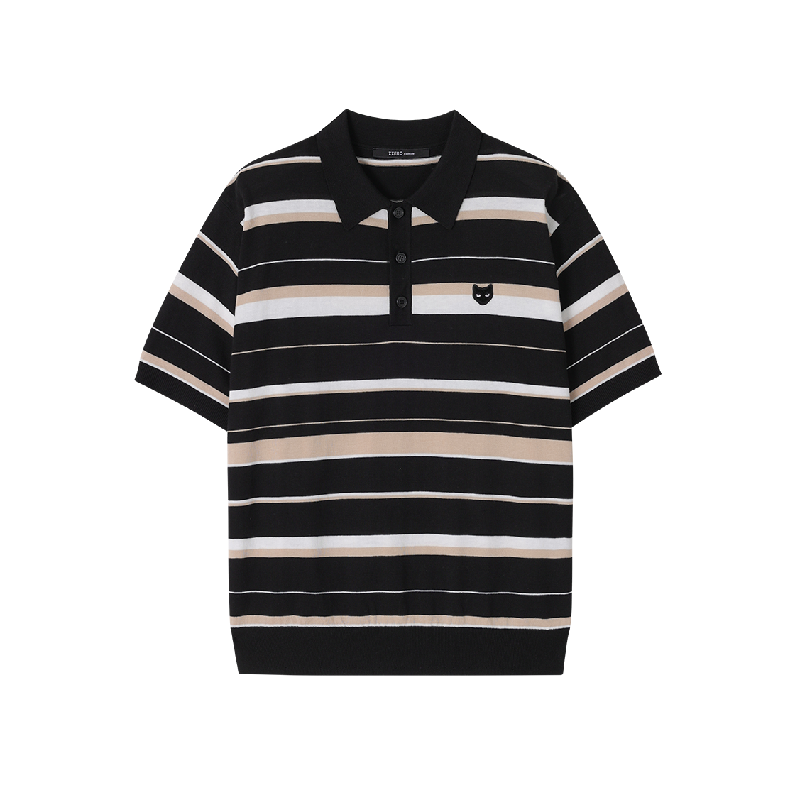 SI3KT808BK SONGZIO ZZERO Panther Multi-Spripe Collared Half Knit Black