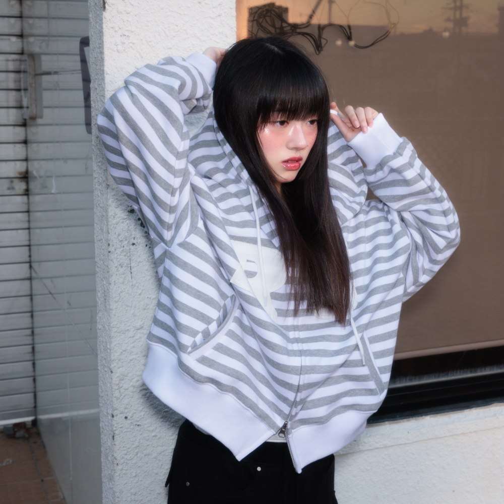 로제프란츠 패치 스트라이프 후드 집업 아이보리(Rosefrantz Patch Stripe Hood Zip-Up [Ivory]) - 6