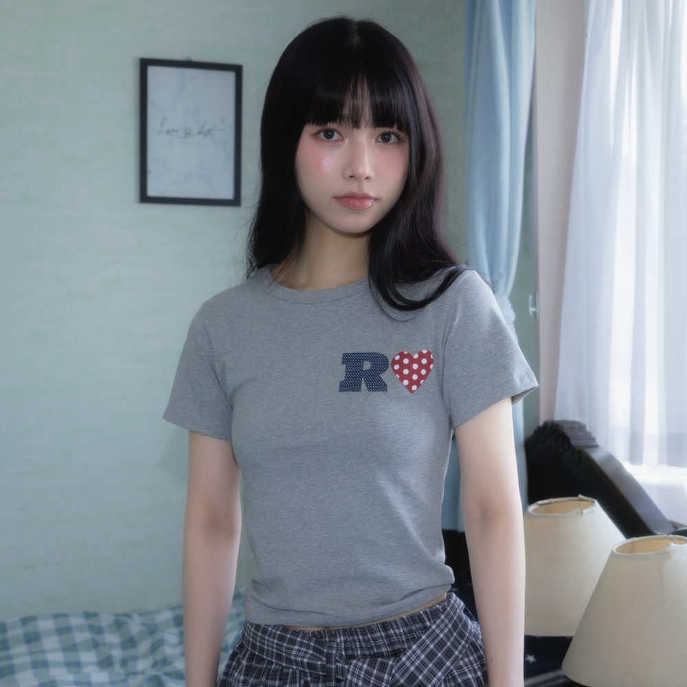 로제프란츠 도트 하트 코튼 티셔츠 그레이(Rosefrantz Dot Heart Cotton T-Shirt [Gray]) - 2