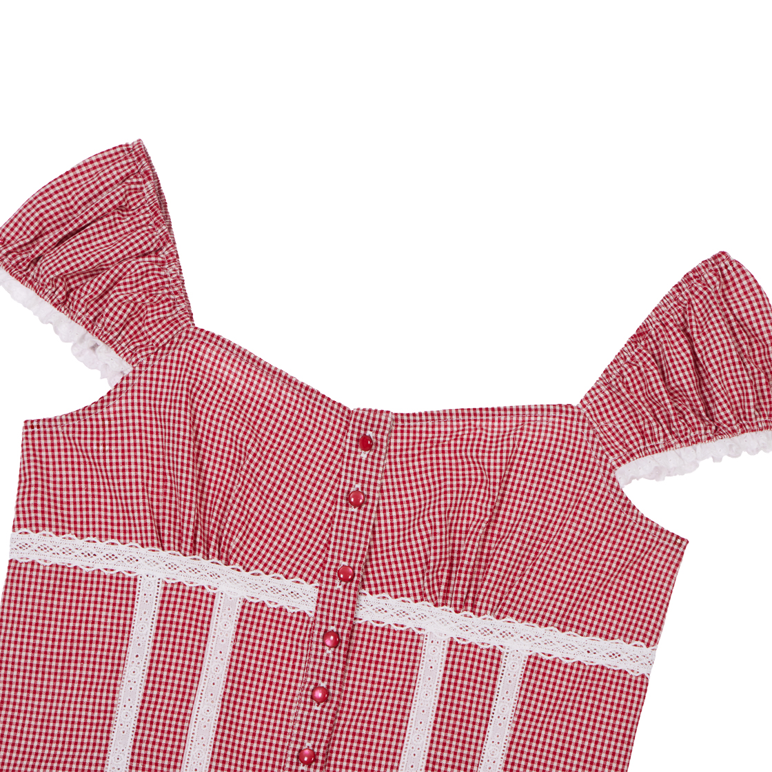 로제프란츠체크 셔링 크롭 블라우스 레드(Rosefrantz Check Shirring Crop Blouse [Red]) - 2