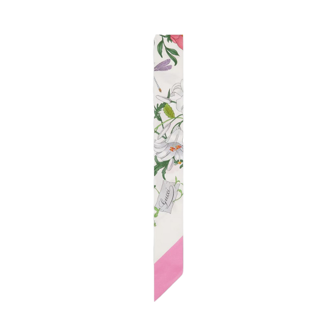 (W) 구찌 프린티드 실크 트윌 리본 화이트 핑크((W) Gucci Printed Silk Twill Ribbon White Pink) - 1