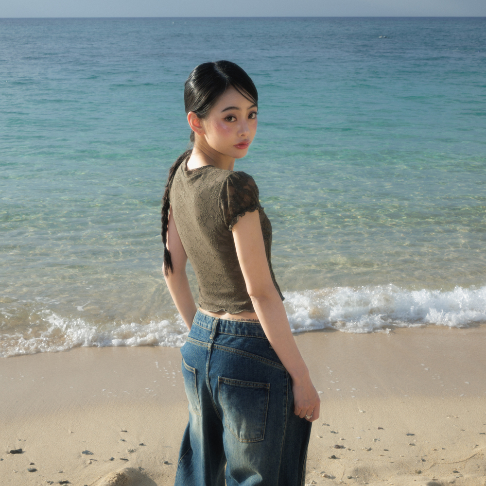 로제프란츠 로즈 레이스 슬림 티셔츠 카키(Rosefrantz Rose Lace Slim T-shirt [Khaki]) - 5