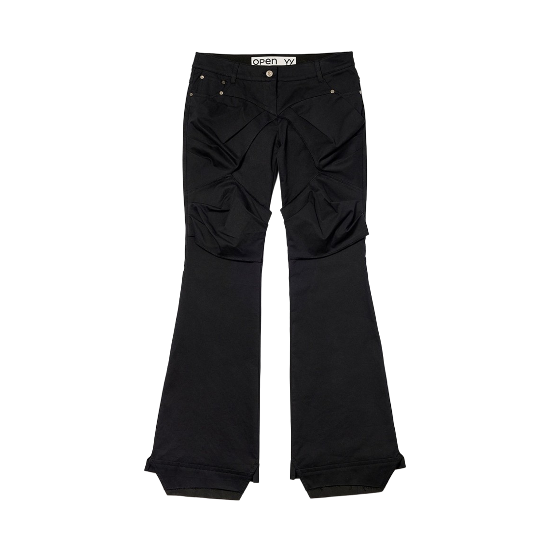 (W) 오픈 Yy 개더드 부츠컷 팬츠 블랙((W) Open Yy Gathered Bootcut Pants Black)