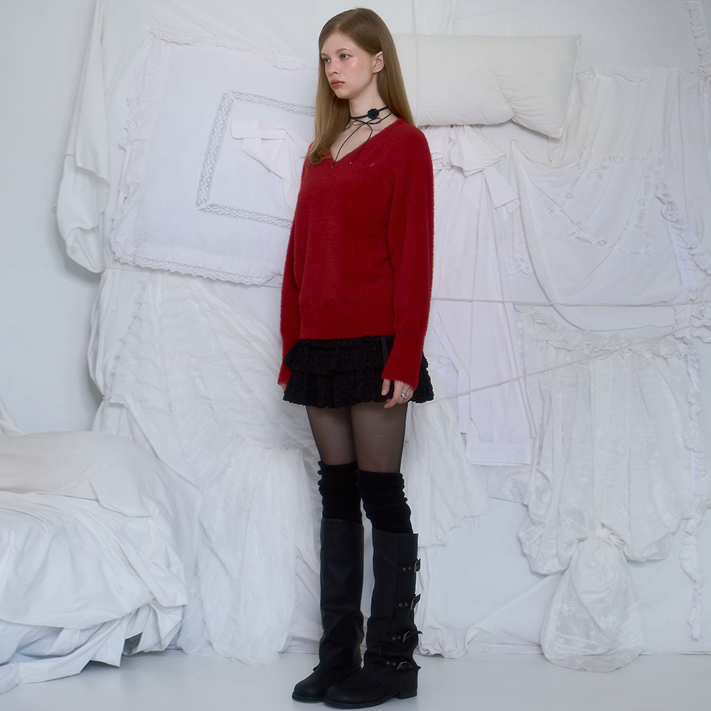 로제프란츠 퍼 브이넥 니트 레드(Rosefrantz Fur V-neck Knit [Red]) - 3