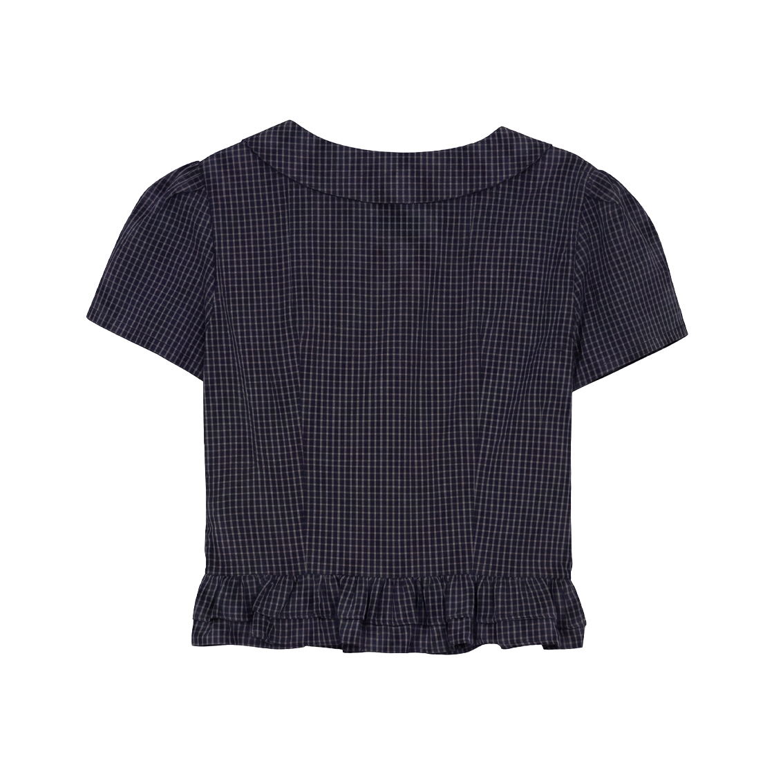 로제프란츠퍼프 슬리브 페플럼 체크 블라우스 네이비(Rosefrantz Puff Sleeve Peplum Check Blouse [Navy]) - 2