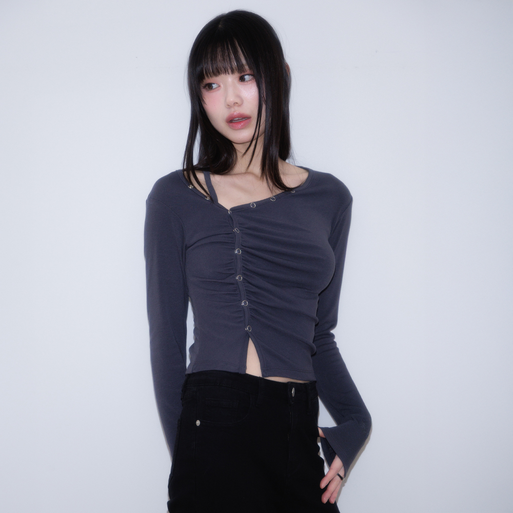 로제프란츠 언밸런스 셔링 롱슬리브 차콜(Rosefrantz Unbalanced Shirring Long Sleeve [Charcoal]) - 4