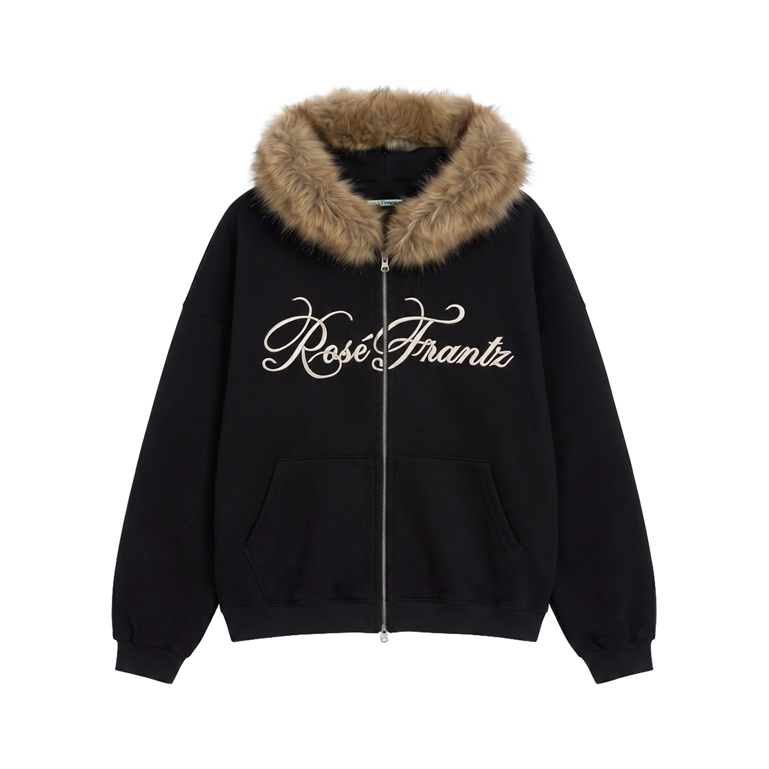 로제프란츠 퍼 오버핏 레터링 후드 집업 블랙 | Rosefrantz | KREAM