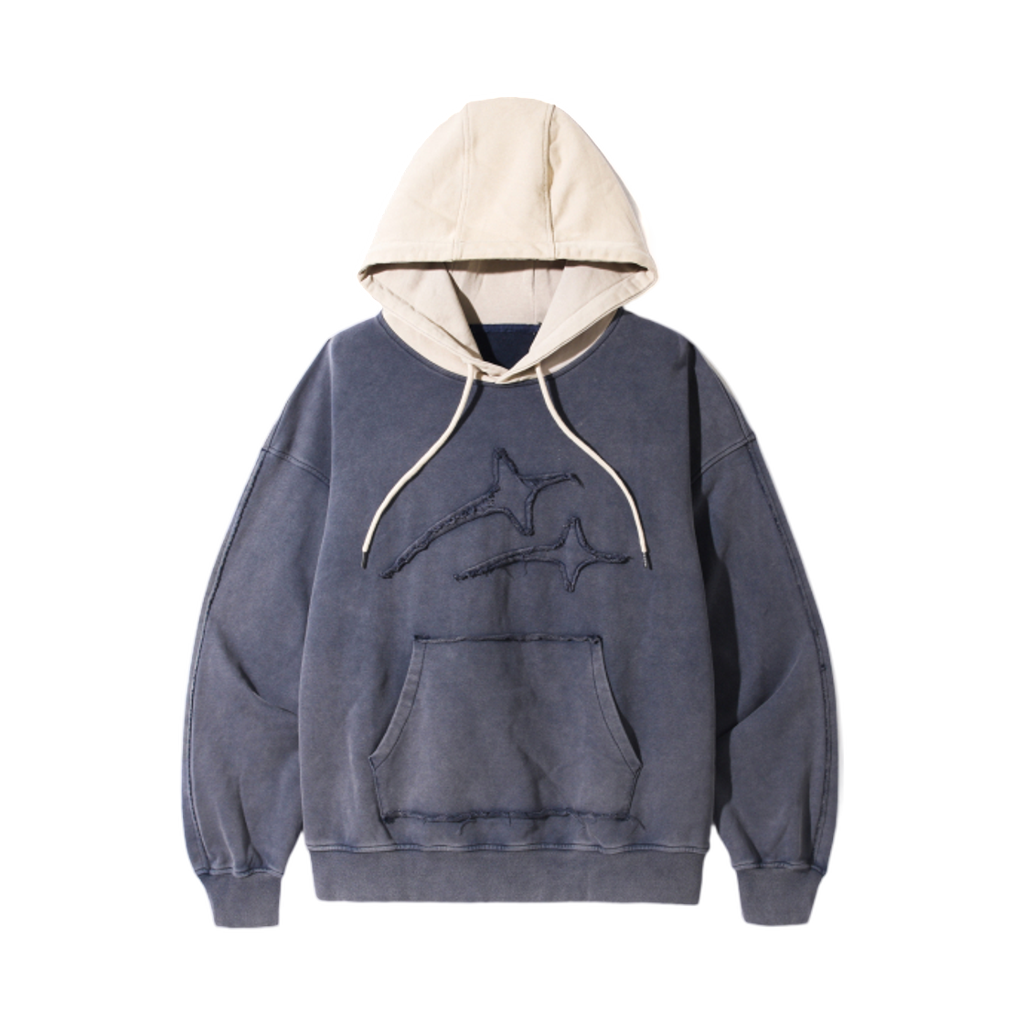 디미트리블랙 VLAD 컷오프 아플리케 슈팅 스타 후드 티셔츠 피그먼트 네이비(Dimitri Black VLAD Cut-Off Applique Shooting Star Hooded T-Shirt Pigment Navy)