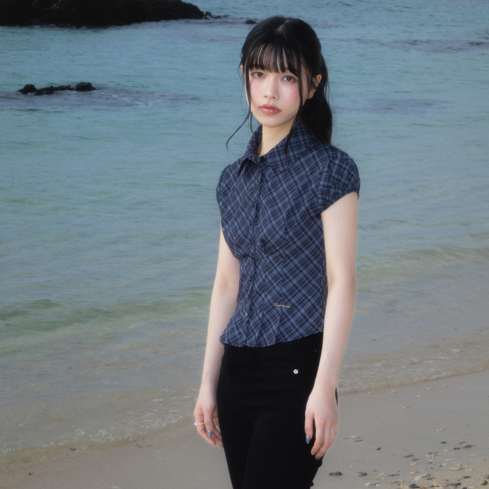 로제프란츠 체크 퍼프 반팔 블라우스 블랙(Rosefrantz Check Puff Short Sleeve Blouse [Black]) - 2