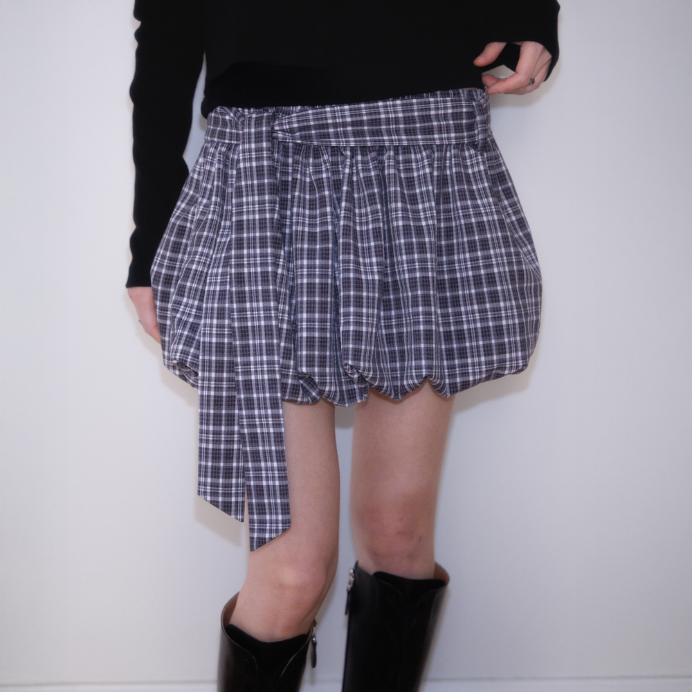 로제프란츠 벌룬 체크 벨트 미니스커트 블랙(Rosefrantz Balloon Check Belted Miniskirt [Black]) - 5