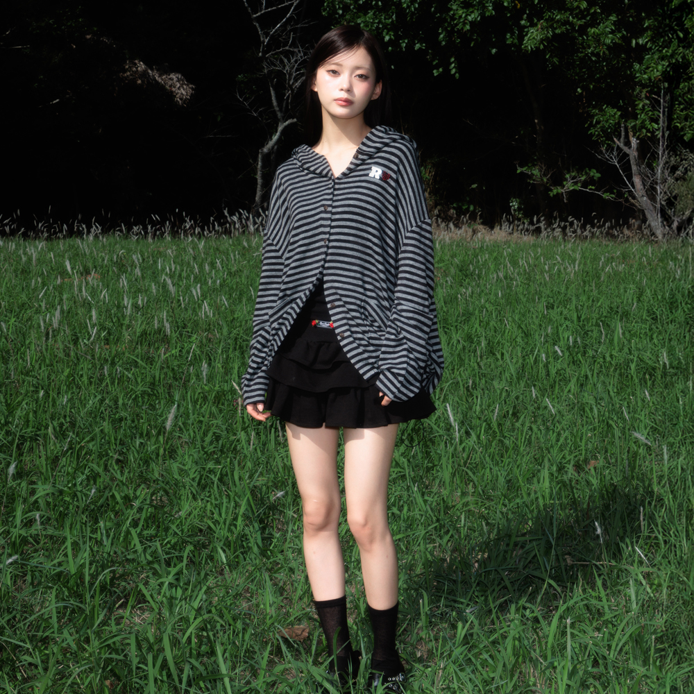 로제프란츠 스트라이프 하트 후드 가디건 블랙(Rosefrantz Stripe Heart Hood Cardigan [Black]) - 3
