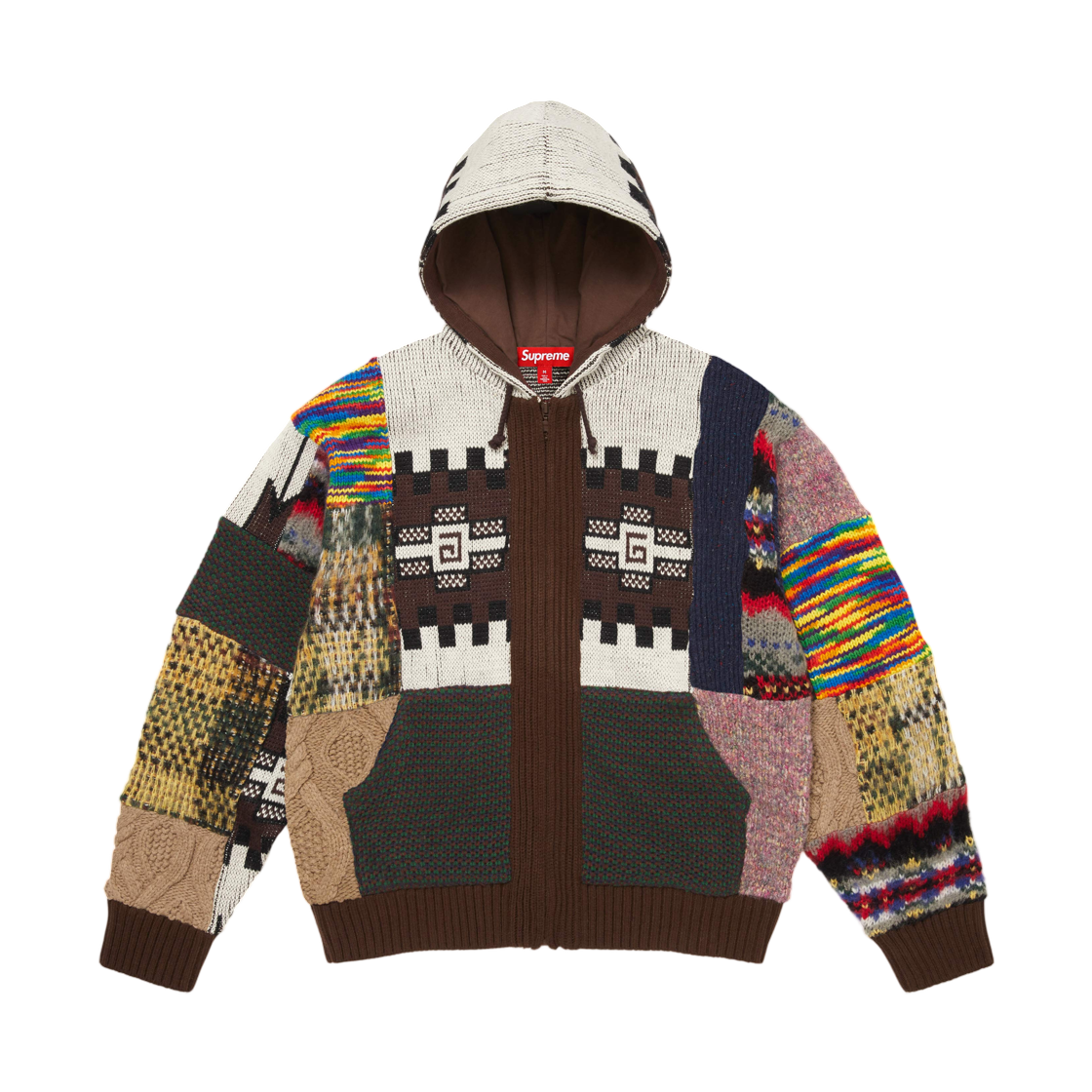 - Supreme Patchwork Zip Up Hooded Sweater Brown - 26SS
