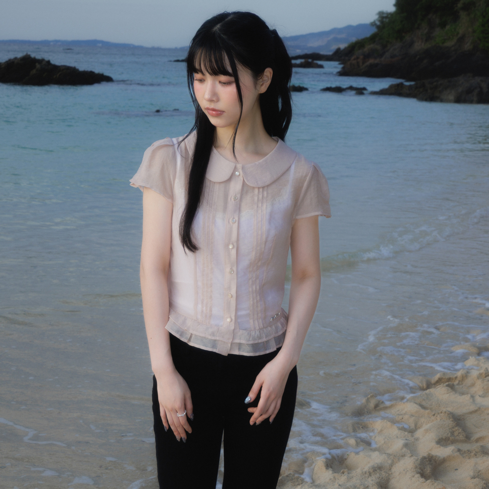 로제프란츠 시스루 플리츠 반팔 블라우스 핑크(Rosefrantz See-through Pleat Short Sleeved Blouse [Pink]) - 3