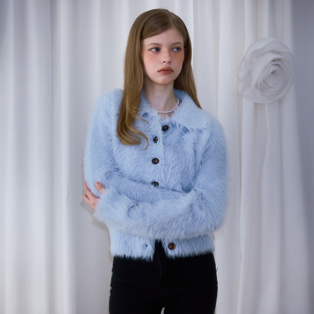 로제프란츠 퍼 카라 버튼 가디건 스카이 블루(Rosefrantz Fur Collar Button Cardigan [Sky Blue]) - 5