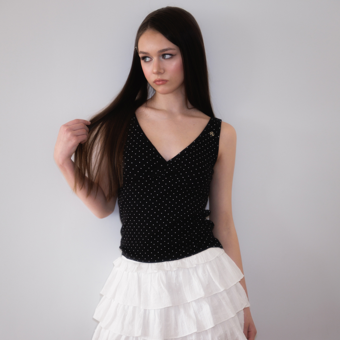 로제프란츠 도트 브이넥 레이어드 슬리브리스 블랙(Rosefrantz Dot V-neck Layered Sleeveless [Black]) - 6