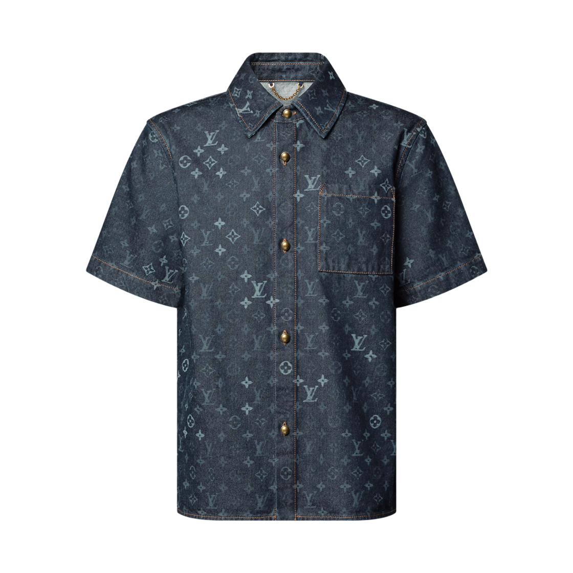 - Louis Vuitton Monogram Denim Short Sleeved Shirt Indigo