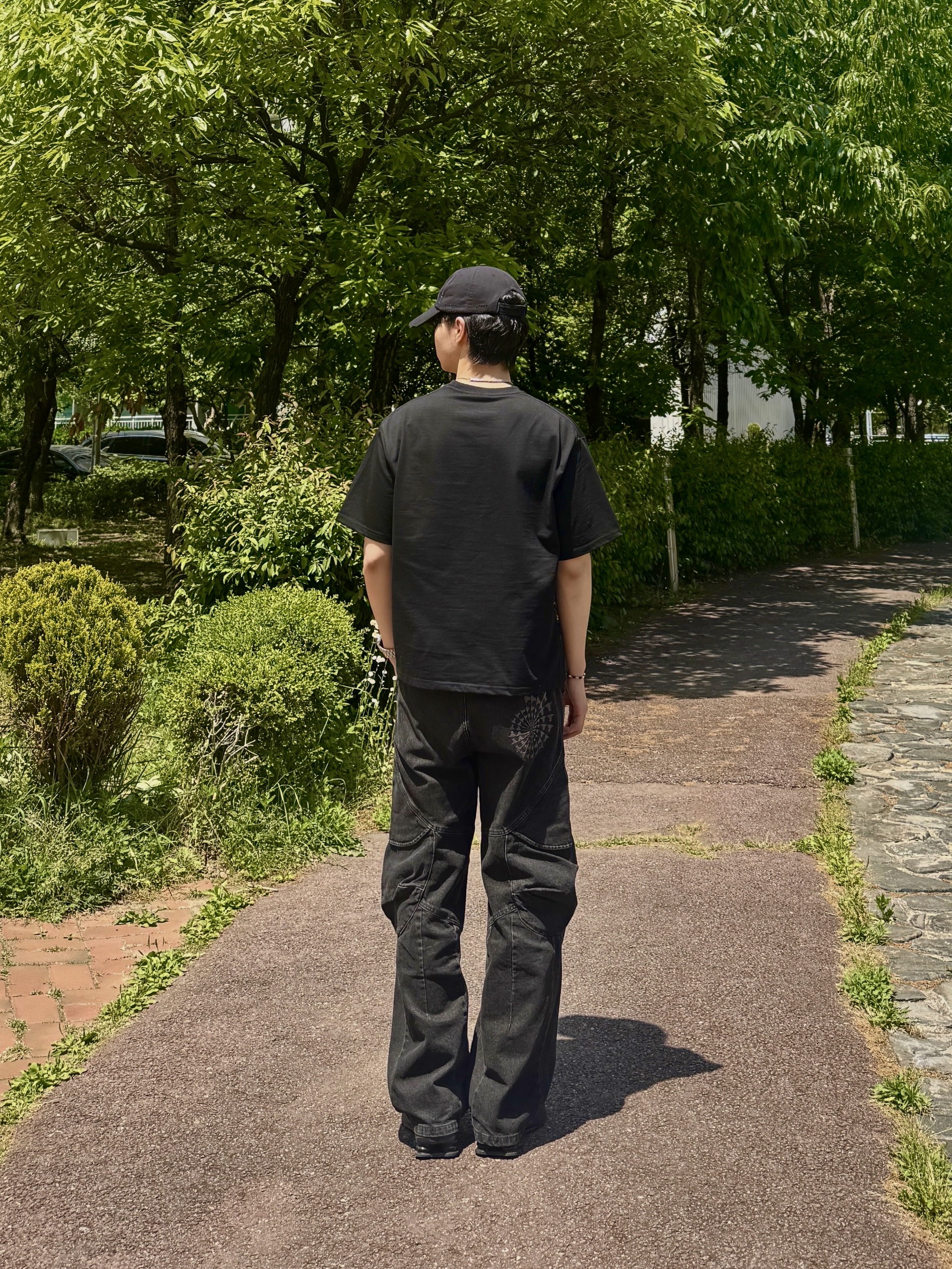 ETCE Raw Ball Cap Black, Nike Shox R4 Black Bright Crimson 착용 스타일 - 4