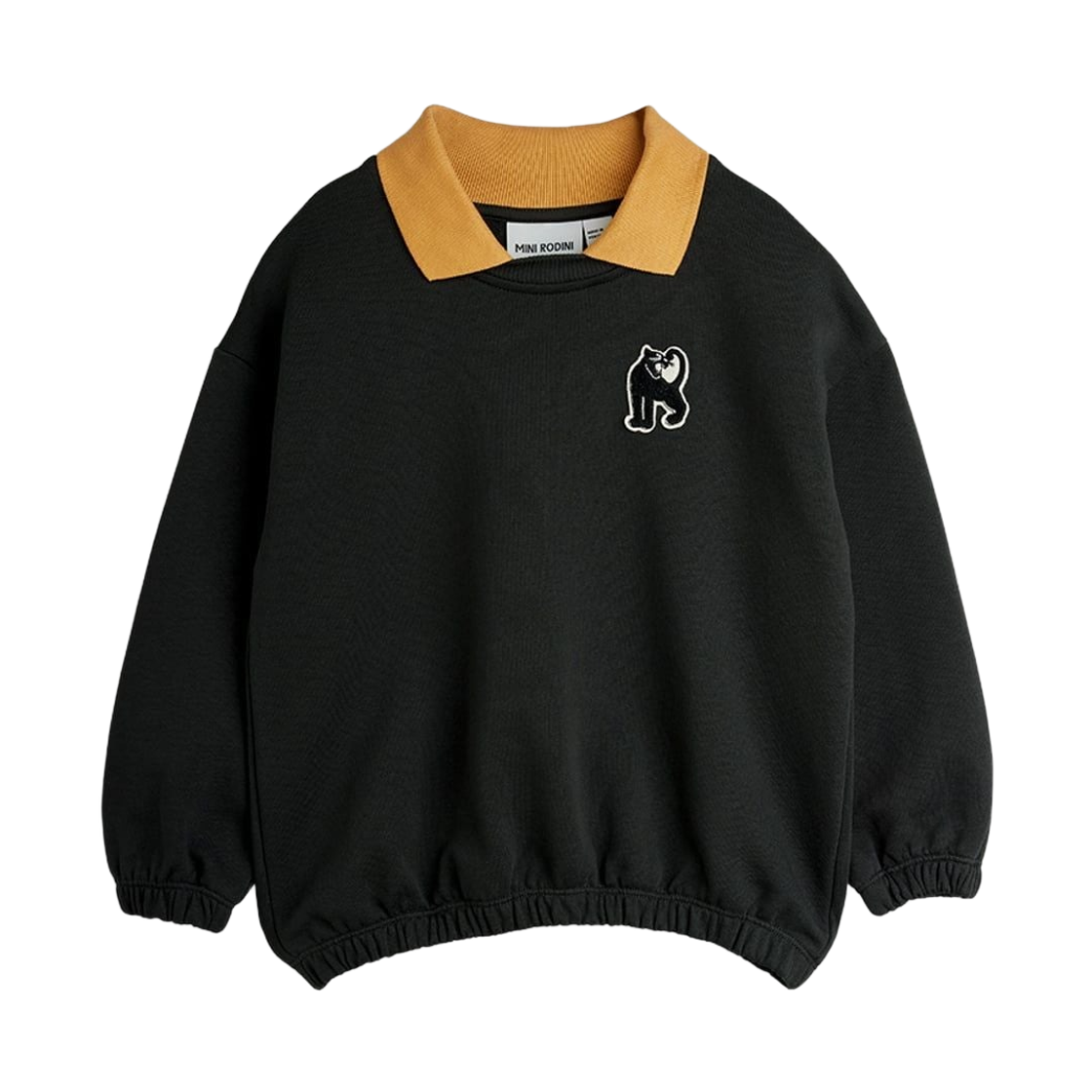 (키즈) 미니 로디니 팬서 패치 칼라 스웨트셔츠 블랙((Kids) Mini Rodini Panther Patch Collar Sweatshirt Black)