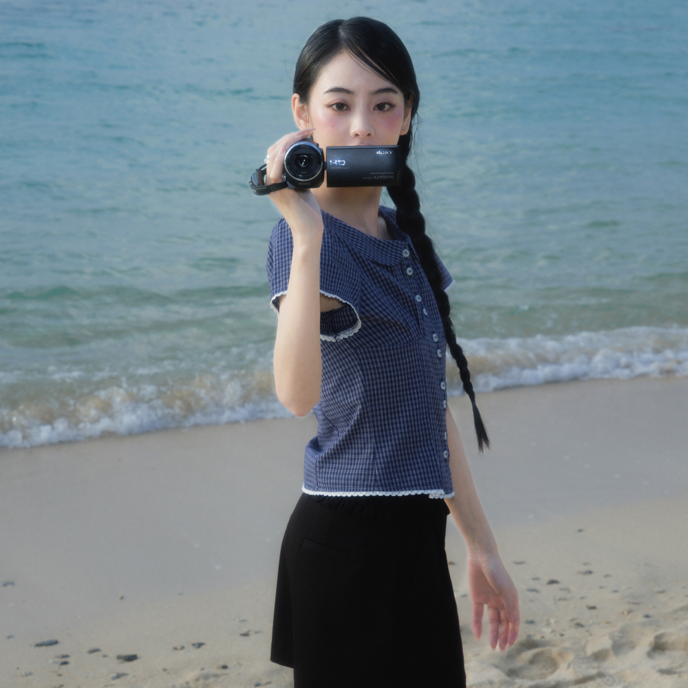 로제프란츠 라운드 카라 반팔 블라우스 네이비(Rosefrantz Round Collar Short Sleeve Blouse [Navy]) - 4