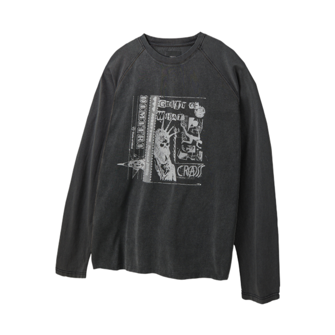 디미트리블랙 래글런 컬러 블록 피그먼트 아트워크 티셔츠 차콜(Dimitri Black Raglan Color Block Pigment Artwork T-Shirt Charcoal)