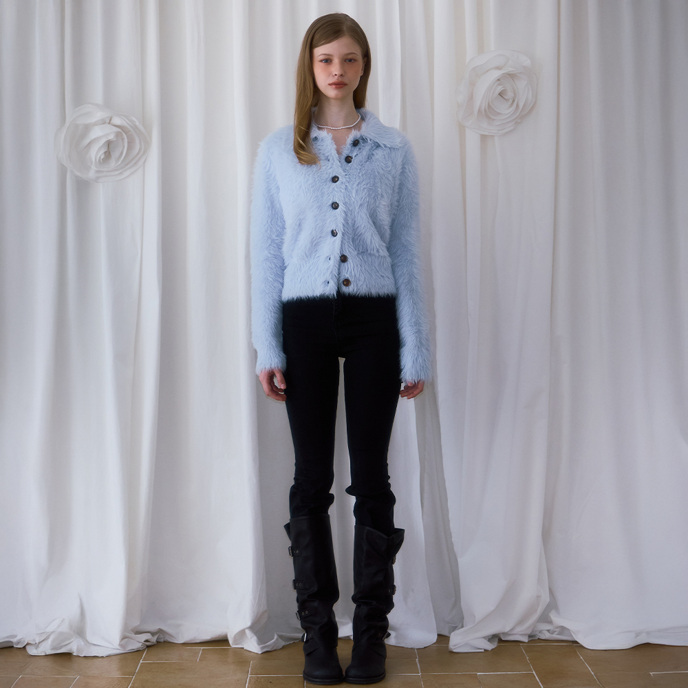 로제프란츠 퍼 카라 버튼 가디건 스카이 블루(Rosefrantz Fur Collar Button Cardigan [Sky Blue]) - 2