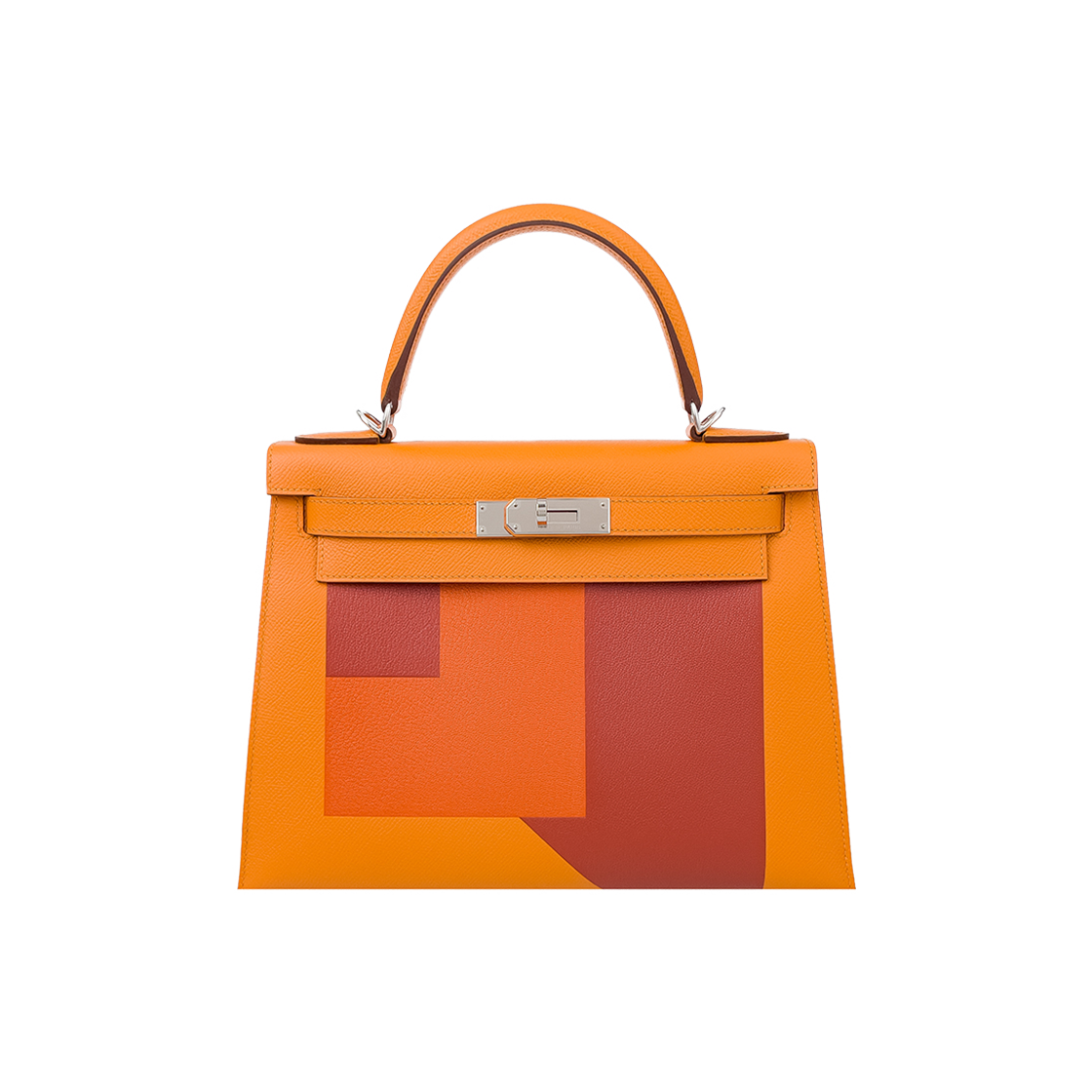 ITPC7HH5ASBK Hermes Kellygraphy Letter Cellier Kelly 28 in Apricot & Brick & Gray Silver Hardware (6HH0218)