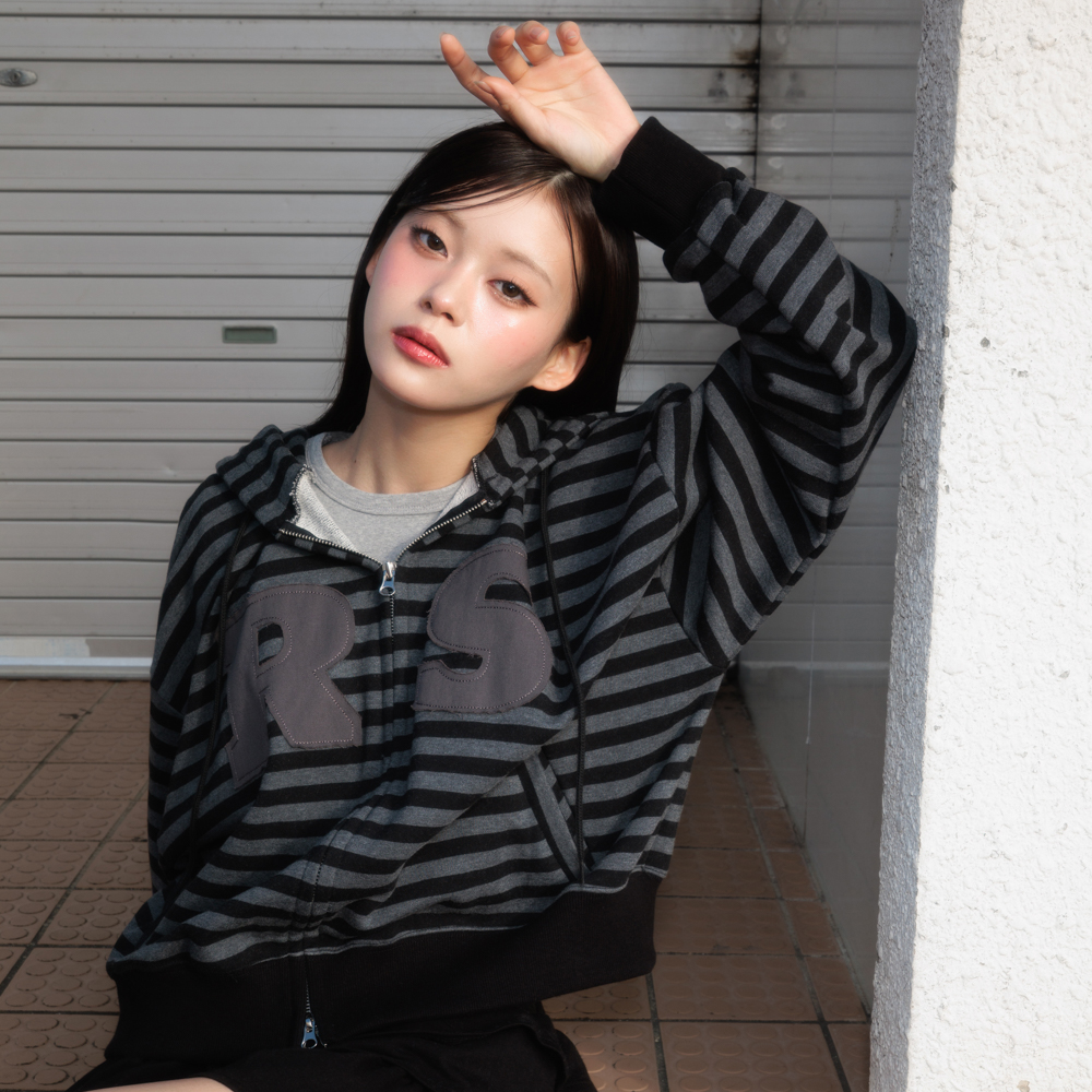 로제프란츠 패치 스트라이프 후드 집업 블랙(Rosefrantz Patch Stripe Hood Zip-Up [Black]) - 6