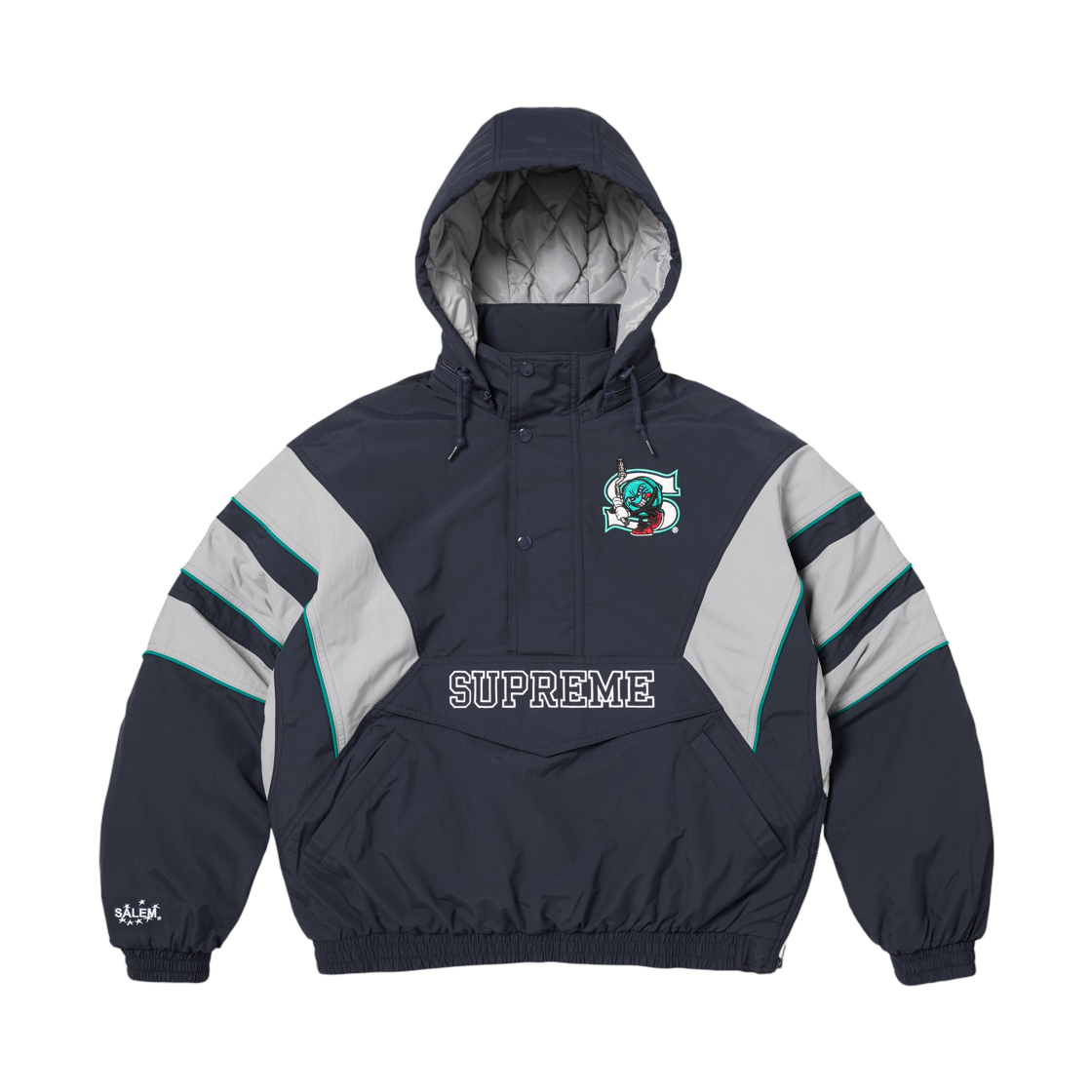 - Supreme x Salem Half Zip Stadium Jacket Navy - 26SS