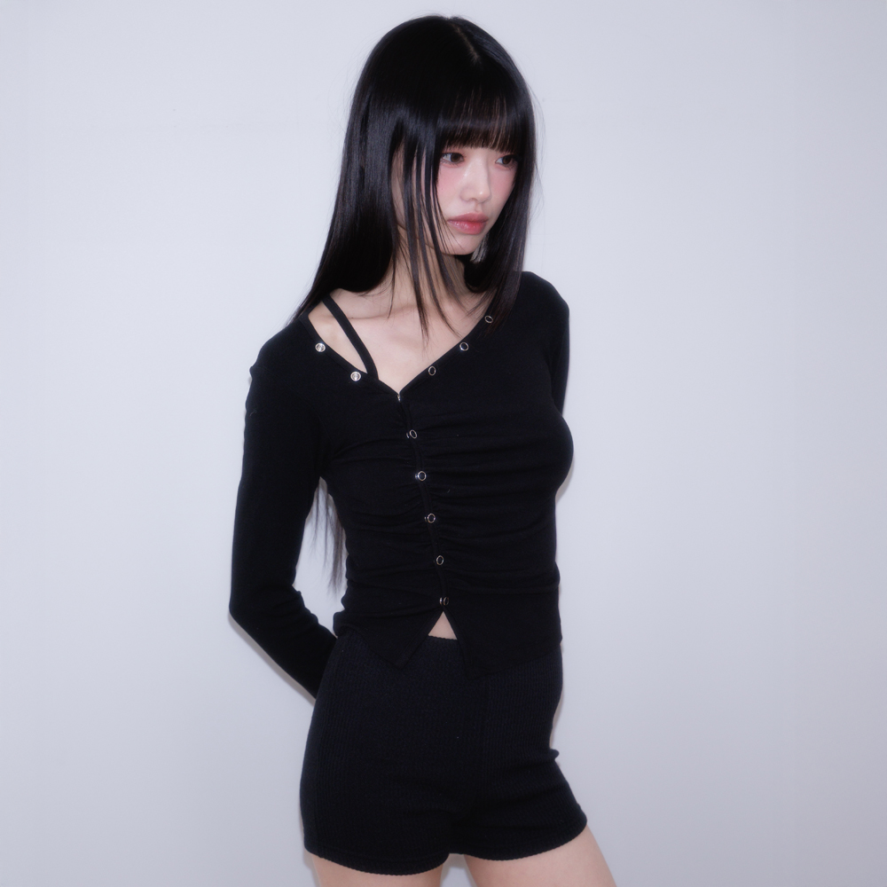 로제프란츠 언밸런스 셔링 롱슬리브 블랙(Rosefrantz Unbalanced Shirring Long Sleeve [Black]) - 2