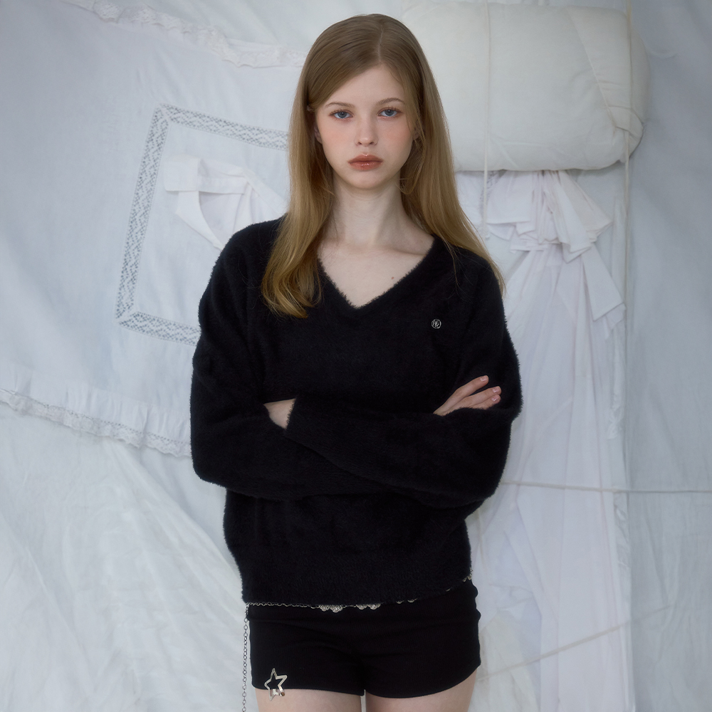 로제프란츠 퍼 브이넥 니트 블랙(Rosefrantz Fur V-neck Knit [Black]) - 5