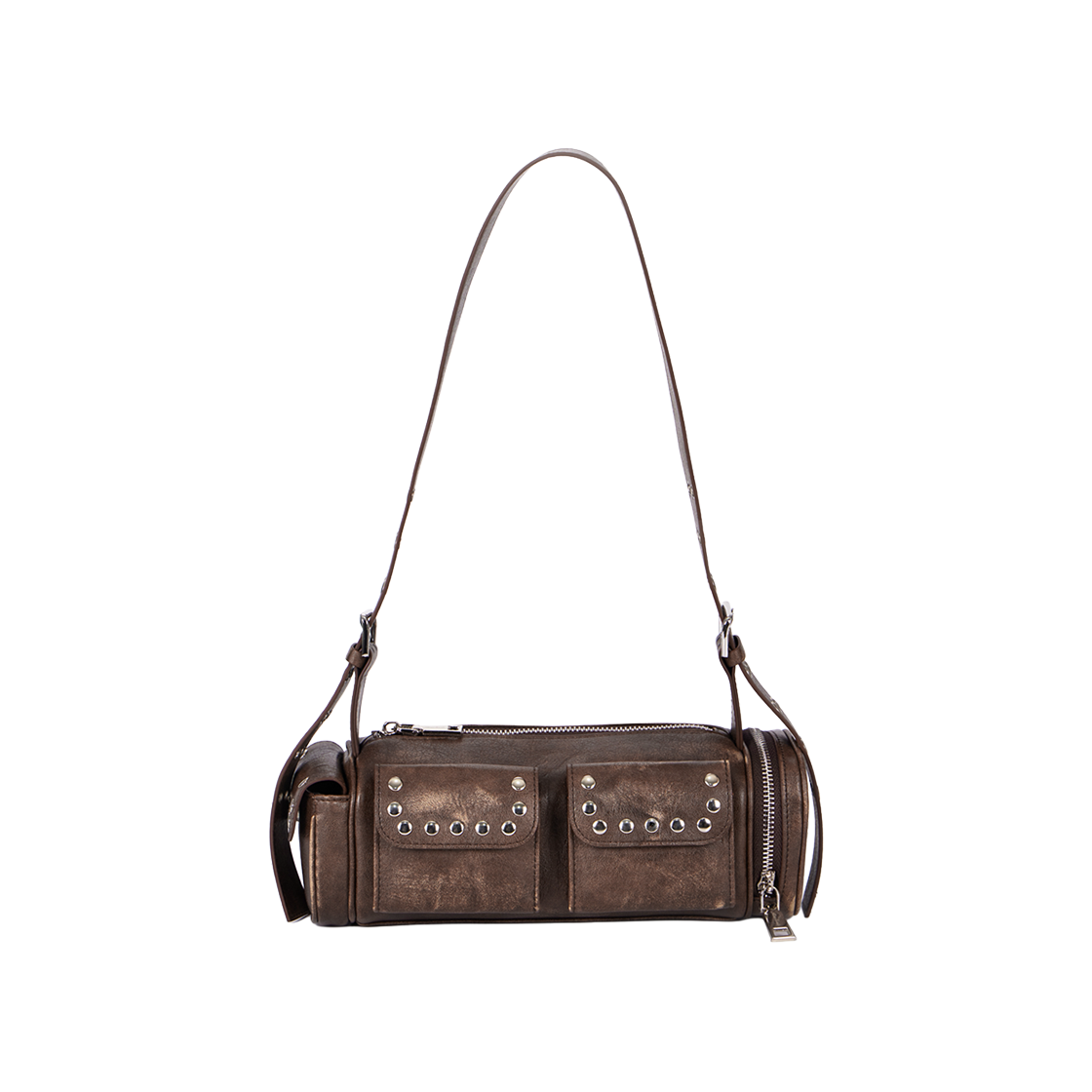 RS25SBG101BRW Rosefrantz Multi Pocket Studded Shoulder Bag [Brown]