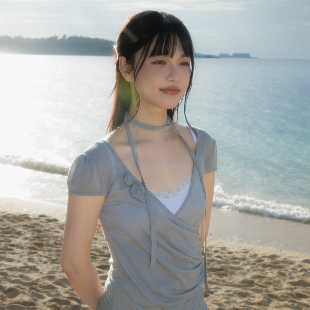 로제프란츠 코사지 셔링 타이 티셔츠 그레이(Rosefrantz Corsage Shirring Tie T-shirt [Gray]) - 4