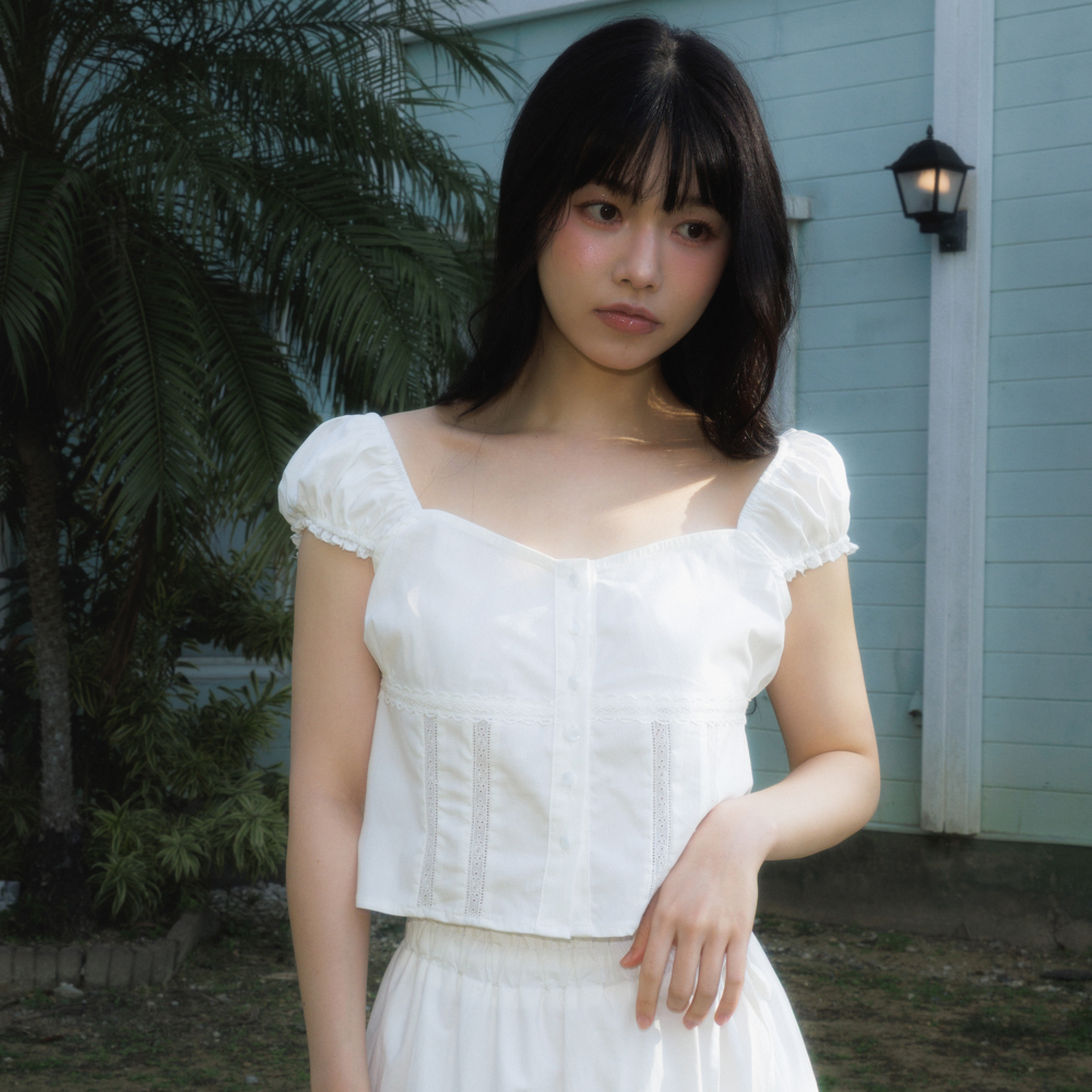 로제프란츠 레이스 셔링 크롭 블라우스 아이보리(Rosefrantz Lace Shirring Crop Blouse [Ivory]) - 5