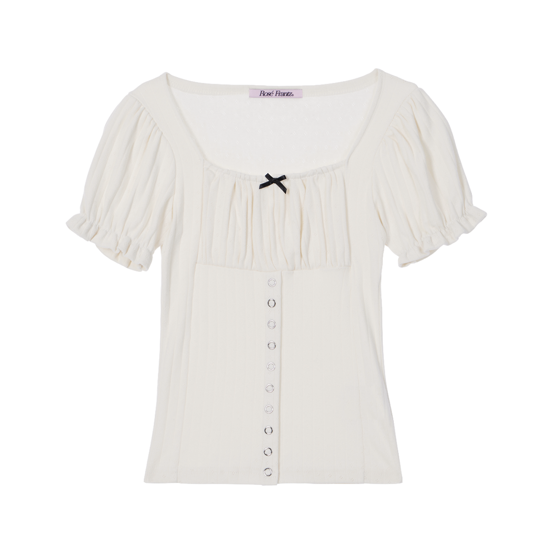 로제프란츠 퍼프 셔링 리본 티셔츠 크림(Rosefrantz Puff Shirring Ribbon T-shirt [Cream])
