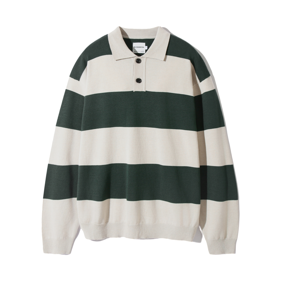 ABD9TH01GN Dimitri Black ASI Stripe Rugby Long Sleeve Knit T-Shirt Green