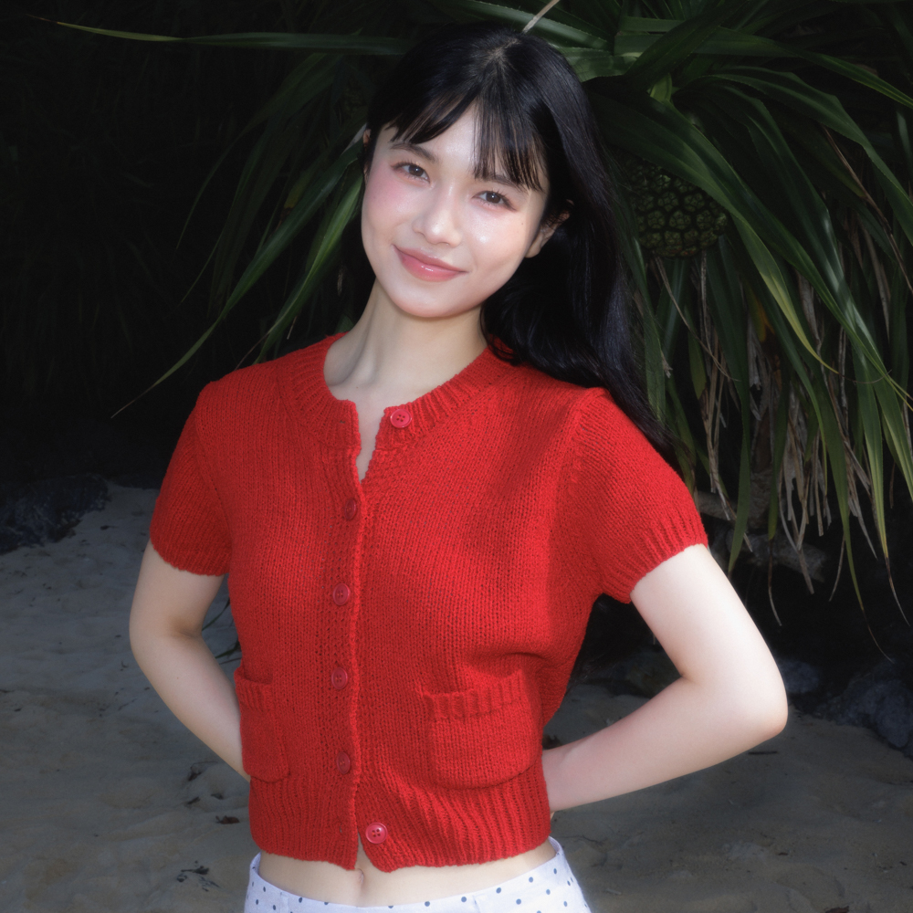 로제프란츠 포켓 반팔 니트 가디건 레드(Rosefrantz Pocket short sleeve knit cardigan [Red]) - 3