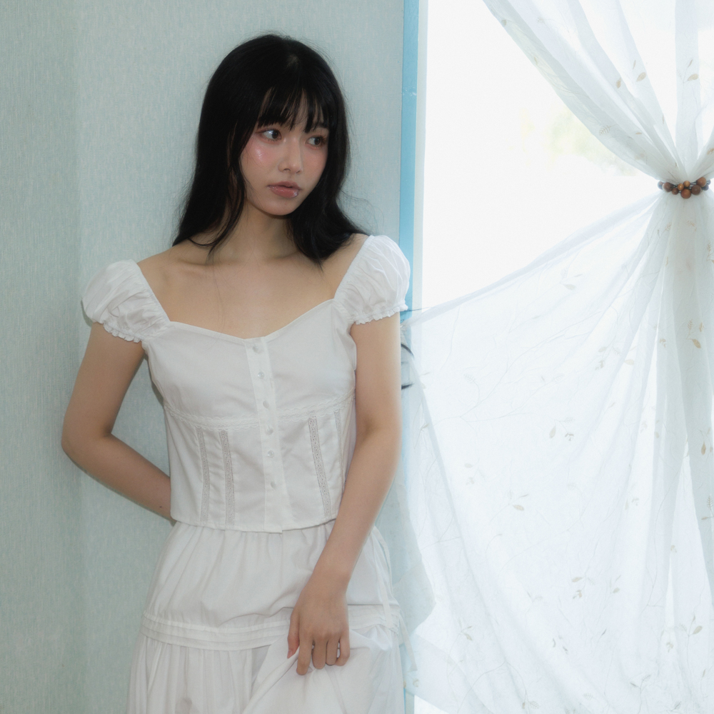 로제프란츠 레이스 셔링 크롭 블라우스 아이보리(Rosefrantz Lace Shirring Crop Blouse [Ivory]) - 2