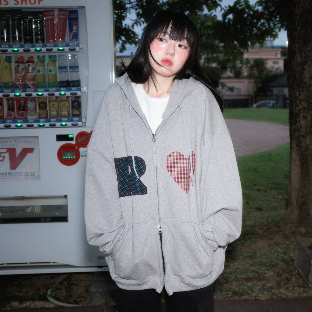 로제프란츠 하트 체크 오버핏 후드 집업 그레이(Rosefrantz Heart Check Overfit Hood Zip-Up [Gray]) - 5